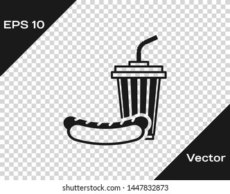 Grey Soda and hotdog icon isolated on transparent background. Fast food symbol. Vector Illustration
