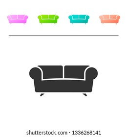 Grey Sofa icon isolated on white background. Set icon in color buttons. Vector Illustration