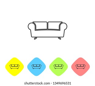 Grey Sofa line icon isolated on white background. Set icon in color rhombus buttons. Vector Illustration