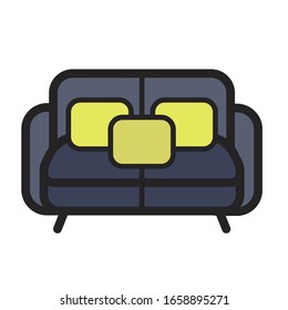 grey sofa with yellow cushions vector icon