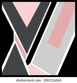 Grey, soft pink, black and white  geometric shape design. Abstract design for artsy background or hijab scarf and foulard pattern. Hijab scarf and foulard pattern. Square pattern.
