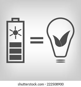 Grey solar battery and lamp with  leaves as idea of eco friendly source of energy