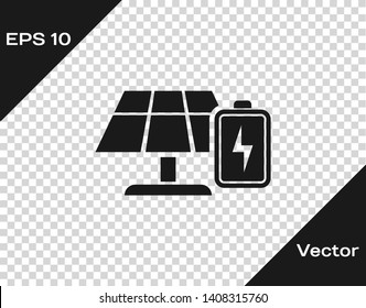 Grey Solar energy panel and battery icon isolated on transparent background. Vector Illustration