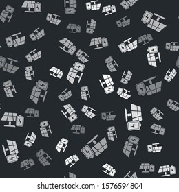 Grey Solar energy panel and battery icon isolated seamless pattern on black background.  Vector Illustration