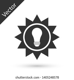 Grey Solar energy panel icon isolated on white background. Sun and light bulb. Vector Illustration