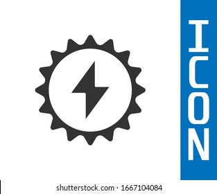 Grey Solar energy panel icon isolated on white background. Sun with lightning symbol.  Vector Illustration