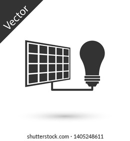 Grey Solar energy panel and light bulb icon isolated on white background. Vector Illustration