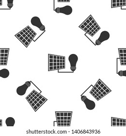 Grey Solar energy panel and light bulb icon isolated seamless pattern on white background. Vector Illustration