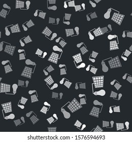 Grey Solar energy panel and light bulb icon isolated seamless pattern on black background.  Vector Illustration