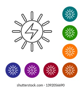 Grey Solar energy panel line icon isolated on white background. Set icon in color circle buttons. Vector Illustration