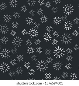 Grey Solar energy panel line icon isolated seamless pattern on black background.  Vector Illustration