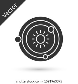 Grey Solar system icon isolated on white background. The planets revolve around the star.  Vector Illustration