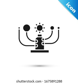 Grey Solar system icon isolated on white background. The planets revolve around the star.  Vector Illustration