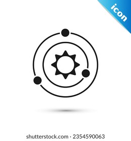 Grey Solar system icon isolated on white background. The planets revolve around the star.  Vector