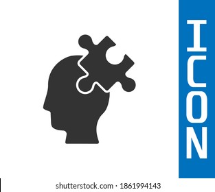 Solución gris al problema en el icono de la psicología aislado en el fondo blanco. Rompecabezas. Terapia para la salud mental.  Vector