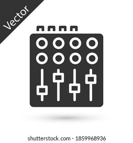 Grey Sound mixer controller icon isolated on white background. Dj equipment slider buttons. Mixing console. Vector.