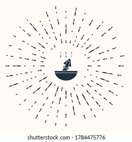 Grey Soup with octopus icon isolated on beige background. Abstract circle random dots. Vector.