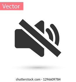 Grey Speaker mute icon isolated on white background. No sound icon. Volume Off symbol. Vector Illustration