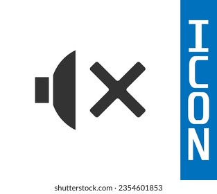 Grey Speaker mute icon isolated on white background. No sound icon. Volume Off symbol.  Vector Illustration