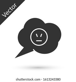 Grey Speech bubble with angry smile icon isolated on white background. Emoticon face.  Vector Illustration