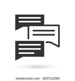 Icono de charla de burbuja de la voz gris aislado en fondo blanco. Icono de mensaje. Símbolo de chat de comunicación o comentario.  Vector
