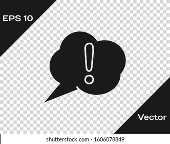 Grey Speech bubble and Exclamation icon isolated on transparent background. FAQ sign. Copy files, chat speech bubble and chart.  Vector Illustration