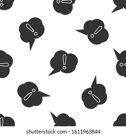 Grey Speech bubble and Exclamation icon isolated seamless pattern on white background. FAQ sign. Copy files, chat speech bubble and chart.  Vector Illustration