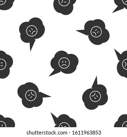 Grey Speech bubble with sad smile icon isolated seamless pattern on white background. Emoticon face.  Vector Illustration