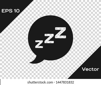 Grey Speech bubble with snoring icon isolated on transparent background. Concept of sleeping, insomnia, alarm clock app, deep sleep, awakening.  Vector Illustration