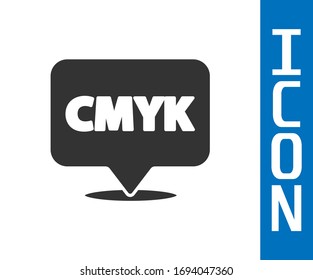 Grey Speech bubble with text CMYK icon isolated on white background.  Vector Illustration