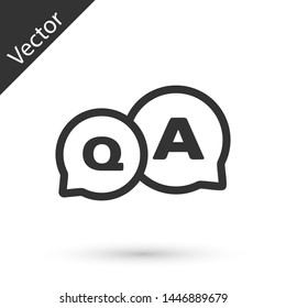 Grey Speech bubbles with Question and Answer icon isolated on white background. Q and A symbol. FAQ sign. Chat speech bubble and chart.  Vector Illustration