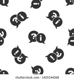 Grey Speech bubbles with Question and Exclamation icon isolated seamless pattern on white background. FAQ sign. Copy files, chat speech bubble and chart.  Vector Illustration