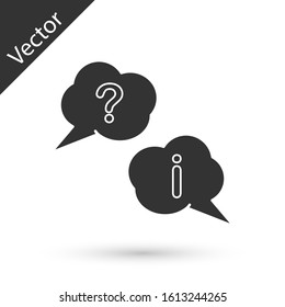 Grey Speech bubbles with Question and Exclamation icon isolated on white background. FAQ sign. Copy files, chat speech bubble and chart.  Vector Illustration