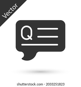 Grey Speech bubbles with Question icon isolated on white background. FAQ sign. Chat speech bubble and chart.  Vector