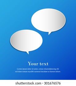 Grey speech bubbles with space on blue background, paper cut design. Vector illustration.
