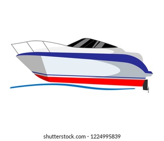 Grey speed boat . Water sport. Vector illustration.