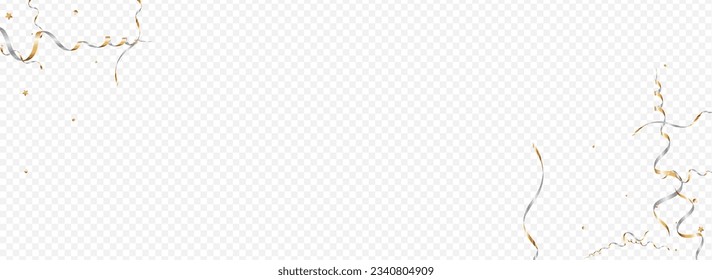 Grey Spiral Festive Vector Panoramic Transparent Background. Falling Confetti Template. Ribbon Swirl Plant. Sparkling Decoration Design.