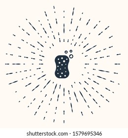 Grey Sponge with bubbles icon isolated on beige background. Wisp of bast for washing dishes. Cleaning service logo. Abstract circle random dots. Vector Illustration