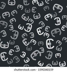 Grey Sport steering wheel icon isolated seamless pattern on black background. Car wheel icon.  Vector Illustration