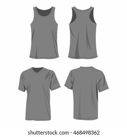 Grey sport top and t-shirt isolated vector set