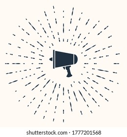 Grey Spread the word, megaphone icon isolated on beige background. Abstract circle random dots. Vector Illustration