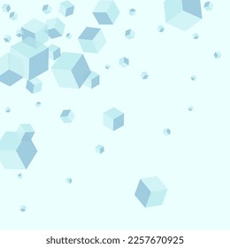 Grey Square Background Blue Vector. Cubic Scatter Card. Gray Geometric Web Illustration. Connection Template. White Object Polygon.