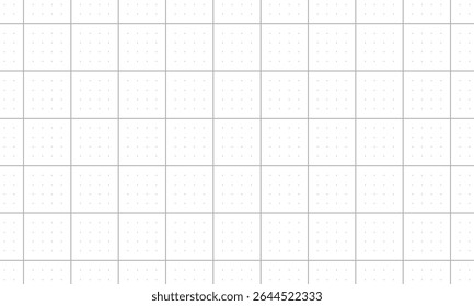 Grey square grid and 12 dots inside each grid. Grid square graph. Vector Repeating Texture.