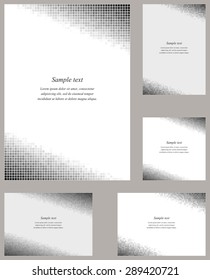 Grey square mosaic page corner design template set for invitation, greeting, presentation, card, letter, paper, brochure, etc.