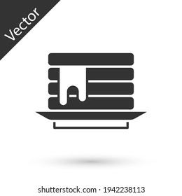 Grey Stack of pancakes with honey icon isolated on white background. Breakfast concept. Vector
