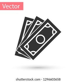 Grey Stacks paper money cash icon isolated on white background. Money banknotes stacks. Bill currency. Vector Illustration