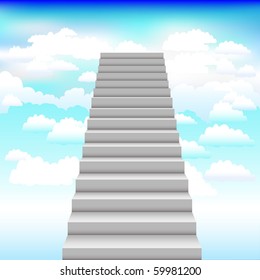 Grey Staircase In Blue Sky,Vector Illustration