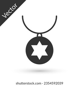 Grey Star of David necklace on chain icon isolated on white background. Jewish religion. Symbol of Israel. Jewellery and accessory.  Vector Illustration