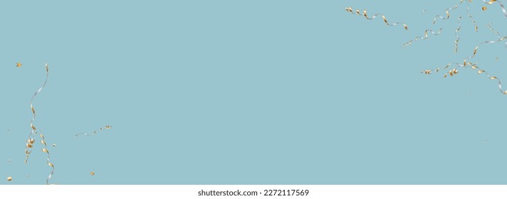 Grey Star Happy Vector Panoramic Blue Background. Party Serpentine Design. Streamer Celebrate Plant. Silver Flying Illustration.
