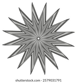 Grey star icon. Subtle starburst outline. Monochrome geometric shape. Detailed spiky vector.